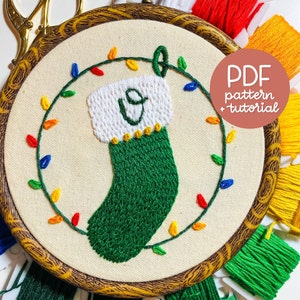 Customizable Fun Holiday Stocking - Ornament Series - Embroidery Pattern & Tutorial - PDF Instant Digital Download - With DMC colour codes!