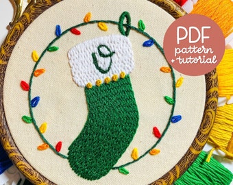 Customizable Fun Holiday Stocking - Ornament Series - Embroidery Pattern & Tutorial - PDF Instant Digital Download - With DMC colour codes!