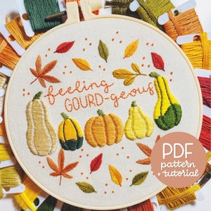 Autumn Series Feeling GOURDgeous Embroidery Pattern PDF Instant Digital Download Now with DMC colour codes image 1