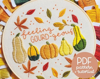 Série d'automne - Feeling GOURDgeous - Motif de broderie - PDF à téléchargement numérique instantané - Maintenant avec les codes couleur DMC !