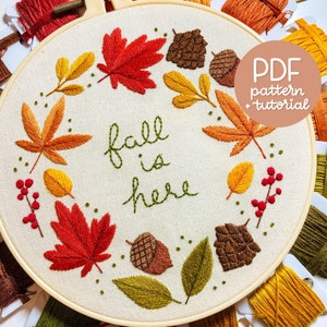 Autumn Series - Autumn Wreath - Fall Is Here - Embroidery Pattern - PDF Instant Digital Download - Now with DMC colour codes!