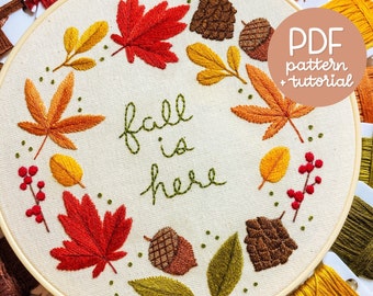 Autumn Series - Autumn Wreath - Fall Is Here - Embroidery Pattern - PDF Instant Digital Download - Now with DMC colour codes!