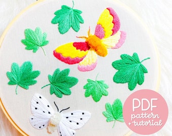 Furry Little Spring Moths - Rosy Maple Moth - Agreeable Tiger Moth - Wzór haftu ręcznego i samouczek - PDF Natychmiastowe pobranie cyfrowe