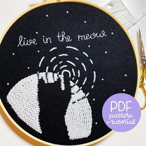 Halloween Series - Live In The Meow - Cat - Embroidery Pattern - PDF Instant Digital Download - Glows in the dark! - With DMC colour codes!