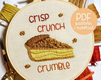 Seria przepisów na ciasta na Święto Dziękczynienia - Crisp Crunch Crumble - Ciasto z kruszonką jabłkową - Wzór do haftu - PDF - Natychmiastowe pobranie cyfrowe - Z kolorami DMC!