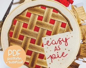 Thanksgiving Pie Series - Easy As Pie - Cranberry Pie - Embroidery Pattern - PDF Instant Digital Download - With DMC colour codes!