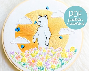 Sunny Little Bear - Wildlife Series - Hand Embroidery Design - Embroidery Pattern & Tutorial - PDF Instant Digital Download - DMC colours!