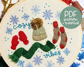 Snowflake Wreath - Cozy Vibes - Winter Series - Embroidery Pattern & Tutorial - PDF Instant Digital Download - With DMC colour codes!