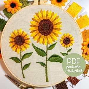 Fall Sunflowers - Embroidery Pattern - PDF Instant Digital Download