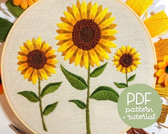 Fall Sunflowers - Embroidery Pattern - PDF Instant Digital Download