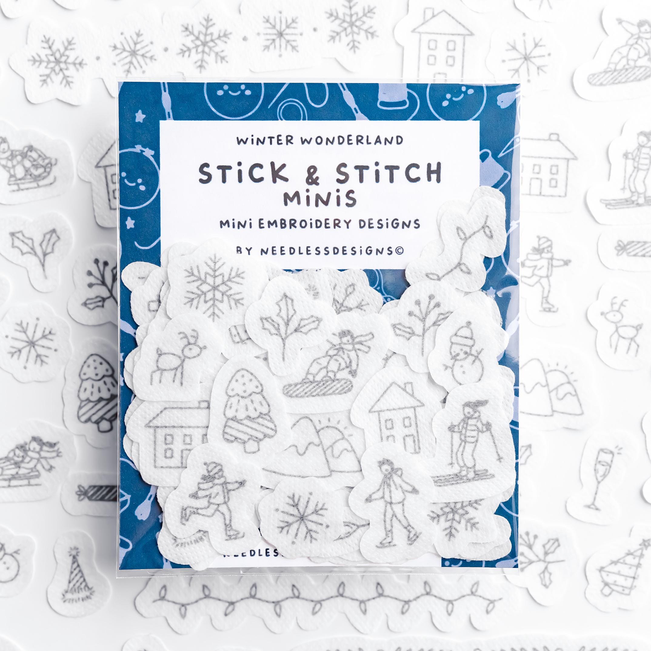 Winter Wonderland - Stick and Stitch Minis - Mini Hand Embroidery Designs - Pack of 47 - Snowflakes and Skating - Hand Embroidery Transfers