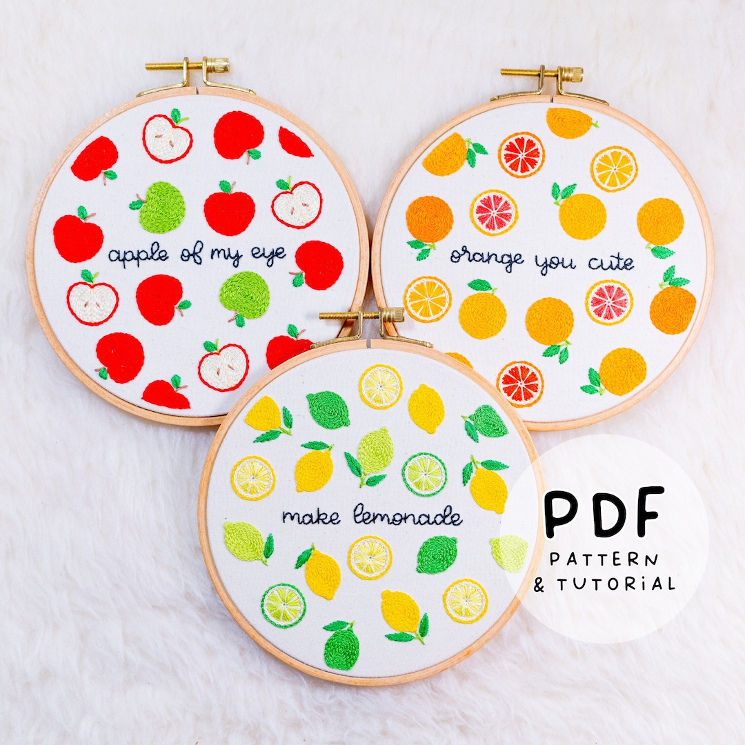 Fruity Puns SET Summer Fruits Hand Embroidery Designs 3 Etsy