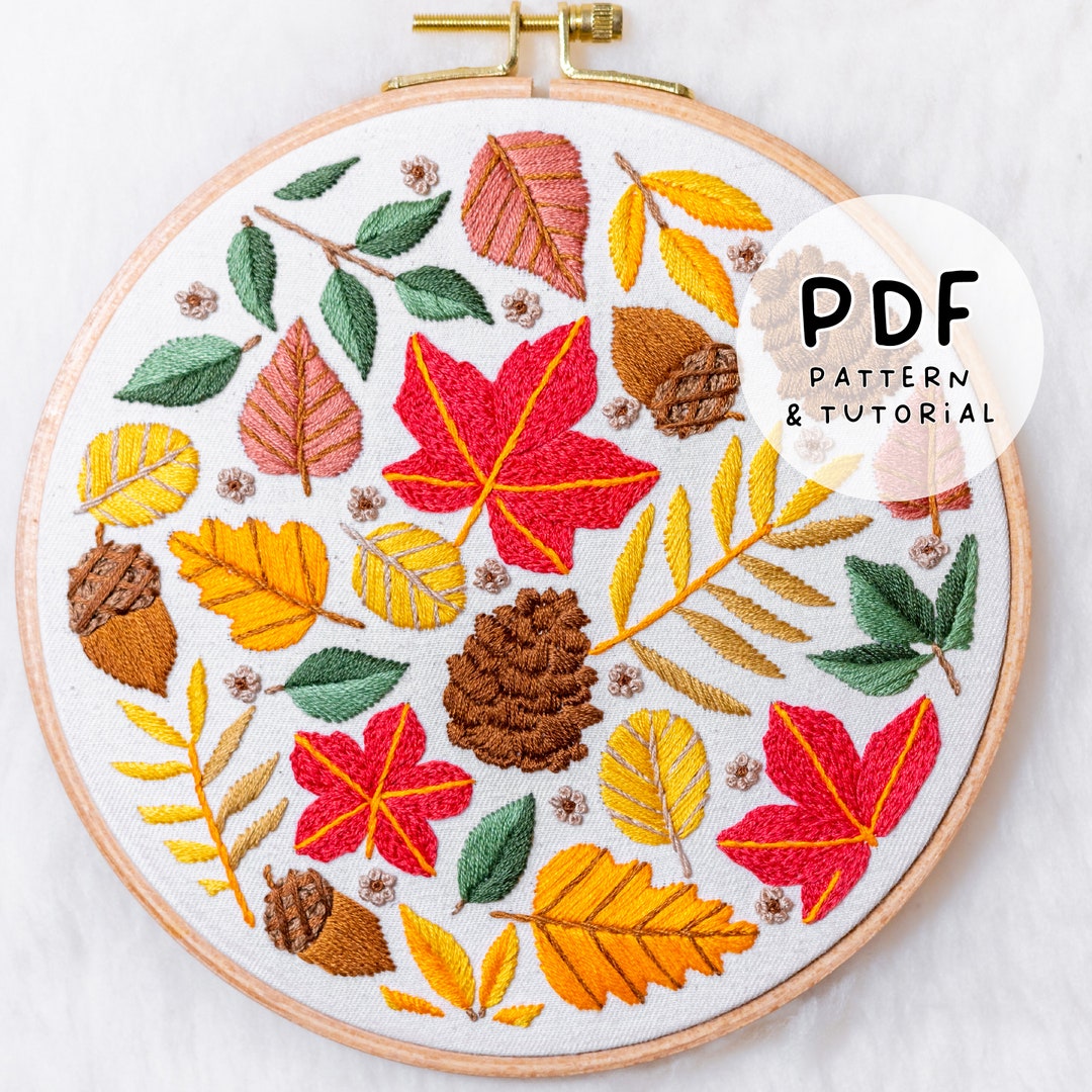 Autumn Season - Bright Fall Leaves - Hand Embroidery Design ...