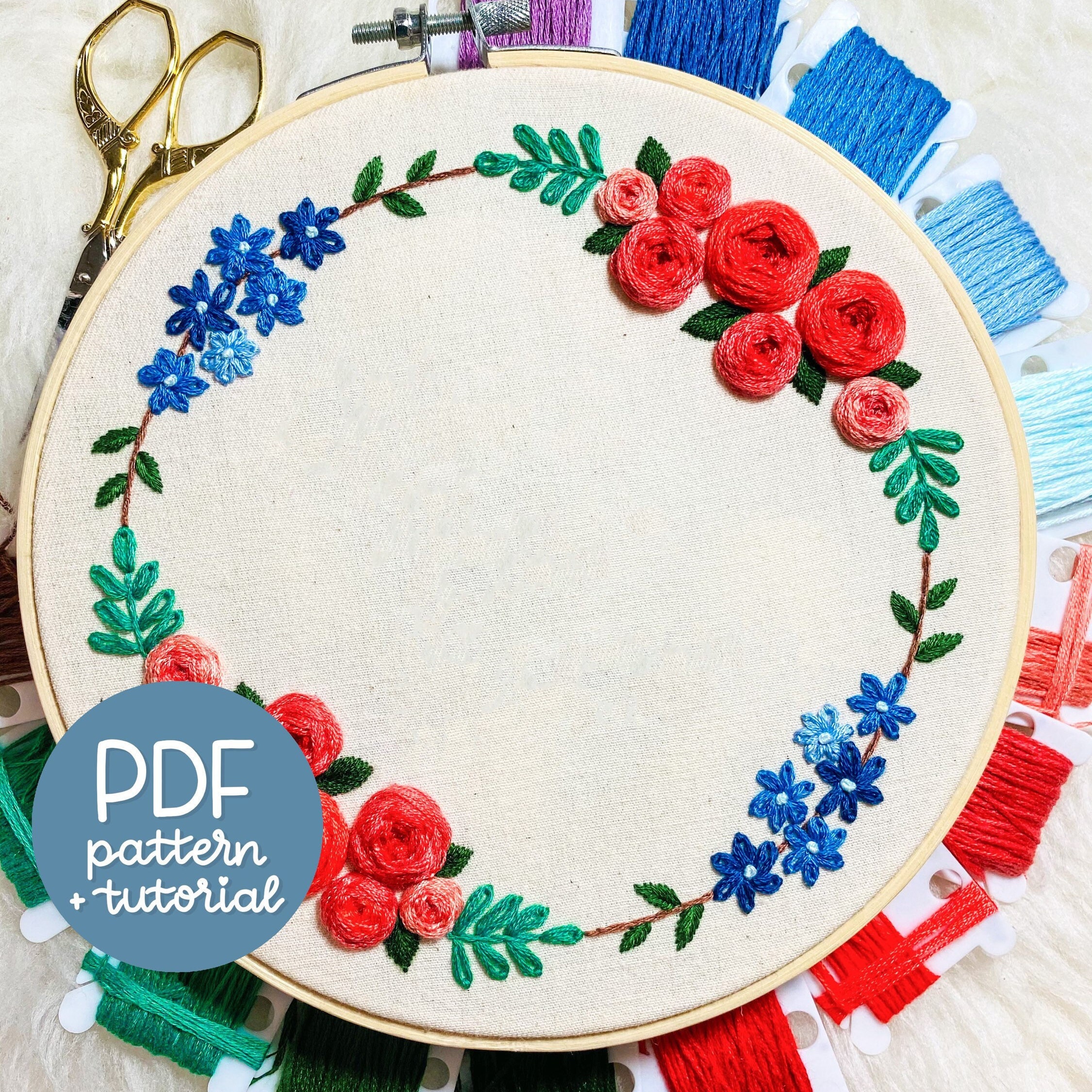Blank Floral Wreath - Hand Embroidery Gift Design - Embroidery Pattern ...