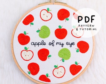 Apple Of My Eye - Fruity Puns Pattern - Hand Embroidery Design - Embroidery Pattern & Tutorial - PDF Instant Digital Download - DMC colours!