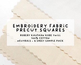 Neutrals - High Quality Hand Embroidery Fabric - Precut Square Fabrics - Robert Kaufman Kobe Twill - 100% Cotton - White, Beiges, and Brown