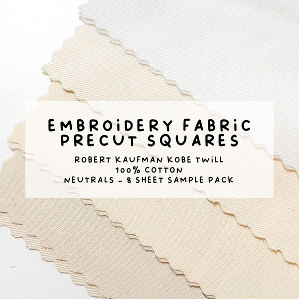 Neutrals - High Quality Hand Embroidery Fabric - Precut Square Fabrics - Robert Kaufman Kobe Twill - 100% Cotton - White, Beiges, and Brown