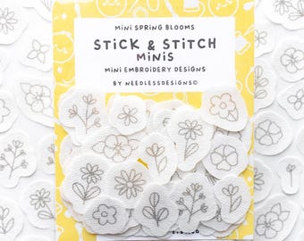 Mini Spring Blooms - Stick and Stitch Minis - Mini Hand Embroidery Designs - Pack of 68 - Small Floral Designs - Hand Embroidery Transfers