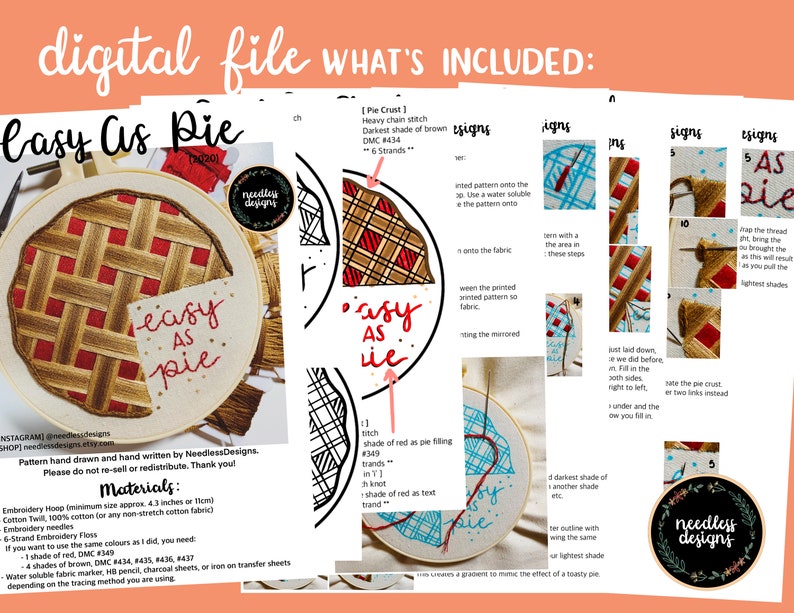 Thanksgiving Pie Series SET Life Of Pie Easy As Pie Crisp Crunch Crumble 3 Embroidery Patterns PDF Instant Digital Download DMC image 8