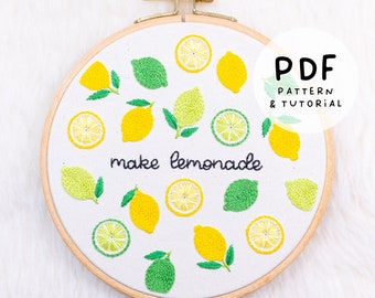 Make Lemonade - Fruity Puns Pattern - Hand Embroidery Design - Embroidery Pattern & Tutorial - PDF Instant Digital Download - DMC colours!