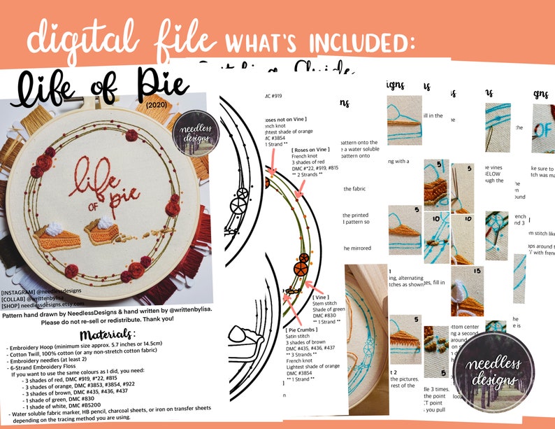 Thanksgiving Pie Series SET Life Of Pie Easy As Pie Crisp Crunch Crumble 3 Embroidery Patterns PDF Instant Digital Download DMC image 9