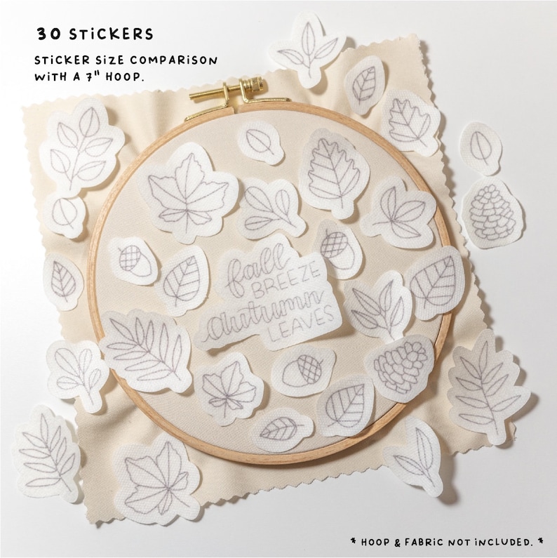 Autumn Leaves - Stick and Stitch Hand Embroidery Designs - Pack of 30 - Floral Stick and Stitch - Peel and Stick Hand Embroidery Transfers imagem 2