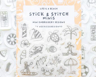 Das Leben ist ein Strand - Stick und Stitch Minis - Mini Handstickerei Designs - Packung mit 64 - Tropische Sommer Designs - Handstickerei Transfers