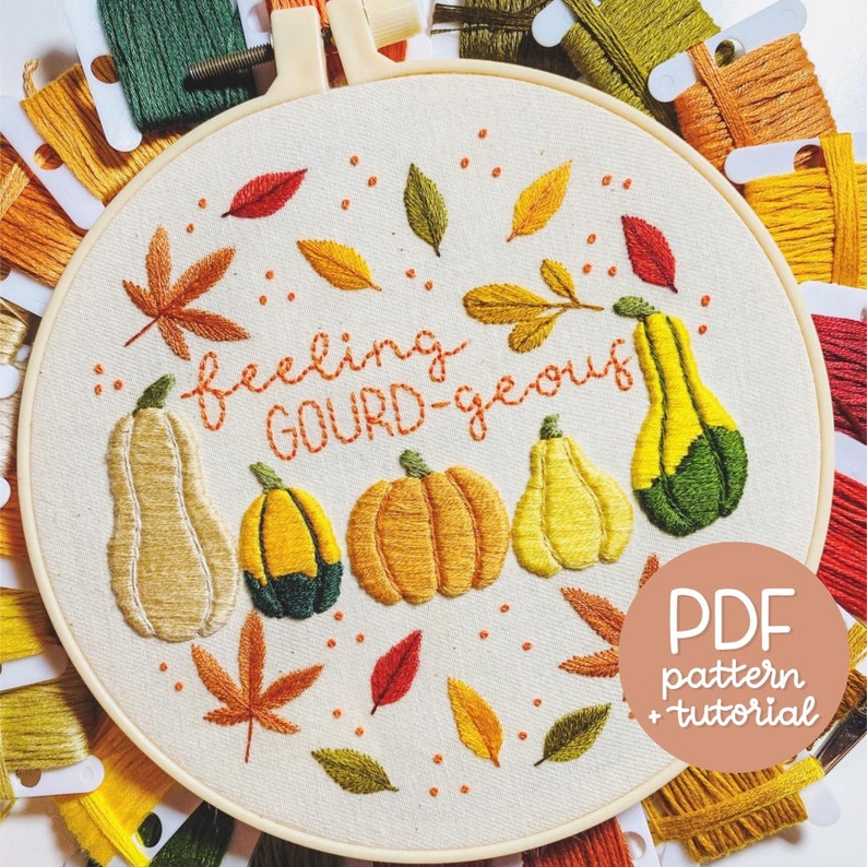 Autumn Series Feeling GOURDgeous Embroidery Pattern PDF Instant Digital Download Now with DMC colour codes image 1