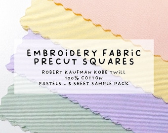 Pastels - tissu de broderie à la main de haute qualité - tissu carré prédécoupé - sergé de Robert Kaufman Kobe - 100 % coton - rose, jaune, vert et violet