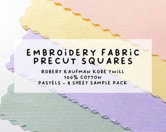 Pastels - High Quality Hand Embroidery Fabric - Precut Square Fabric - Robert Kaufman Kobe Twill - 100% Cotton - Pink, Yellow, Green, & Purp