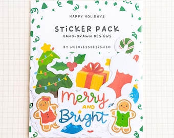 Happy Christmas - Bullet Journal Stickers - Pack of 31 Hand-Drawn Illustrations - Planner Stickers - Scrapbook Stickers - Paper Sticker Set