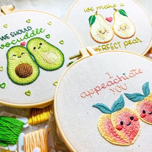 Valentine's Series SET Cute Food Puns Hand Embroidery Designs 3 Embroidery Patterns & Tutorials 3 PDF Instant Digital Downloads image 2