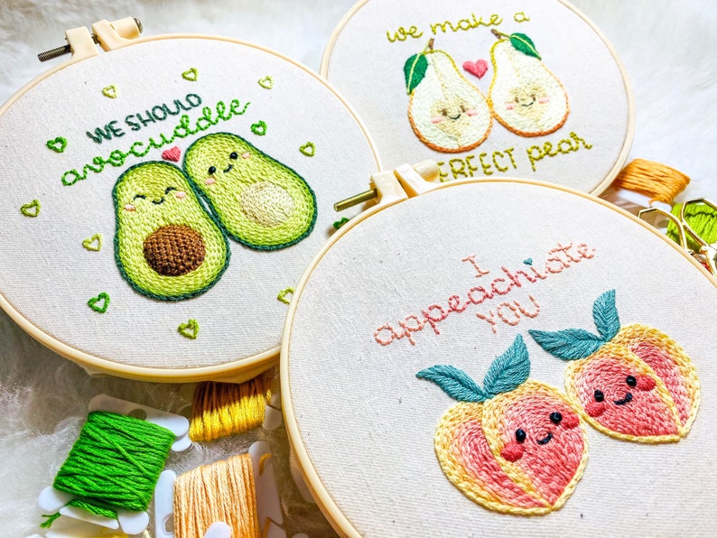 Valentine's Series SET Cute Food Puns Hand Embroidery Designs 3 Embroidery Patterns & Tutorials 3 PDF Instant Digital Downloads image 2