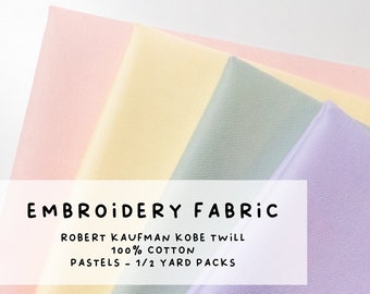 Pastels - High Quality Hand Embroidery Fabric - 1/2 Yard Packs - Robert Kaufman Kobe Twill - 100% Cotton - Pink, Yellow, Green, and Purple