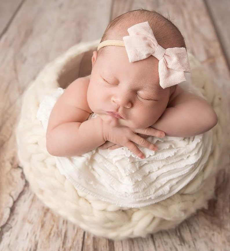 Baby girl headband, Newborn headband, Newborn girl bow, Newborn bow, Infant bows, Mini bow, Nylon bow, Nylon headband, Baby girl bow image 6