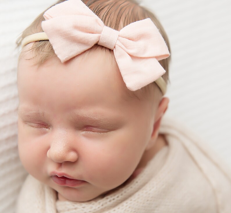 Baby girl headband, Newborn headband, Newborn girl bow, Newborn bow, Infant bows, Mini bow, Nylon bow, Nylon headband, Baby girl bow image 5