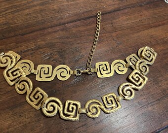 Vintage Gold tone jeweled chain belt Antique Gold Tone Bejeweled Metal Belt Faceted Rhinestone  main image 2