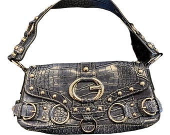 Y2K Guess Black Cloth Shoulder Bag Silver Hardware - Vintage Guess