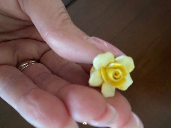 Royal Adderley Vintage flower earrings yellow pansies made in England Royal Adderley porcelain clip on earrings View 2