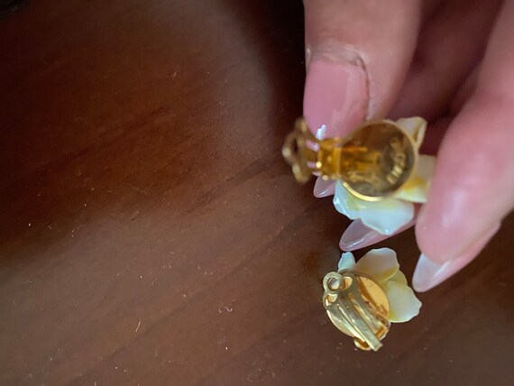 Royal Adderley Vintage flower earrings yellow pansies made in England Royal Adderley porcelain clip on earrings View 5