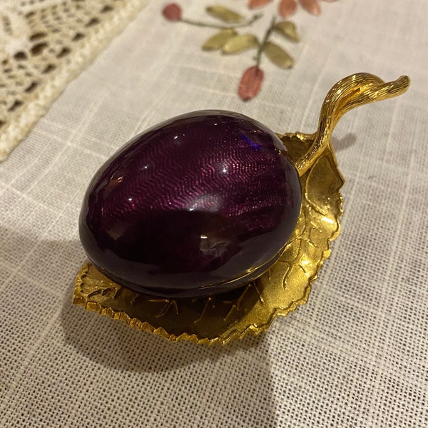 Edgar Berebi Limited Edition Plum Fruit Gold Tone Trinket Box Purple Enamel