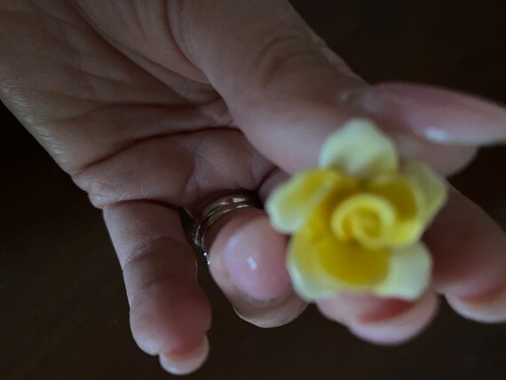 Royal Adderley Vintage flower earrings yellow pansies made in England Royal Adderley porcelain clip on earrings View 3