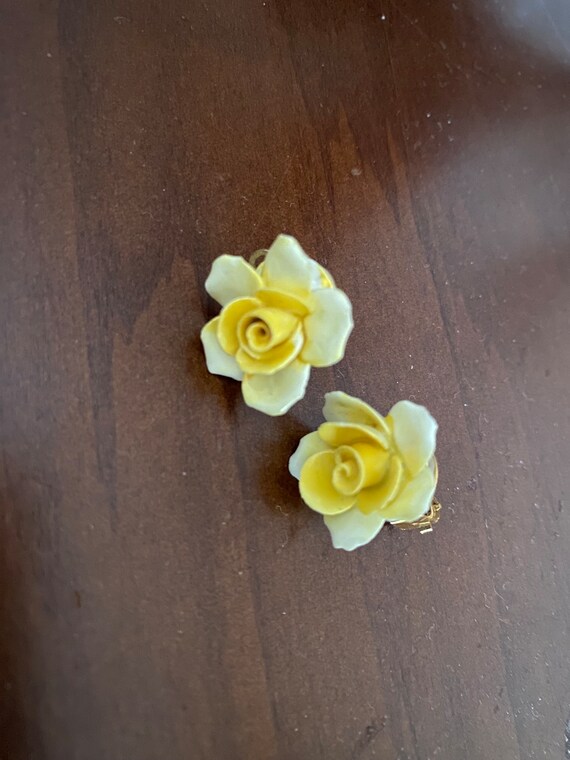 Royal Adderley Vintage flower earrings yellow pansies made in England Royal Adderley porcelain clip on earrings