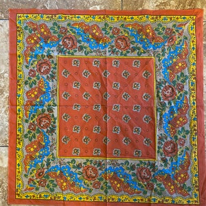 Vintage Souleiado Floral Square Cotton Scarf Bandana 30x30” square