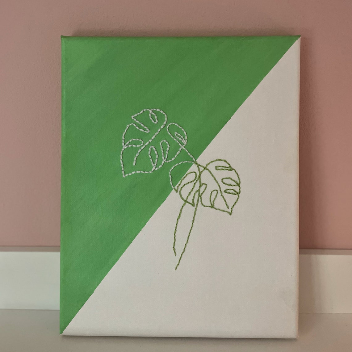 Leaves Embroidered Canvas Etsy