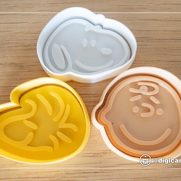 Snoopy Cookie Cutter Set of 3. Includes Charly Brown, Snoopy, Woodstock. Colorful and Highly detailed Stamps with handles. High Quality