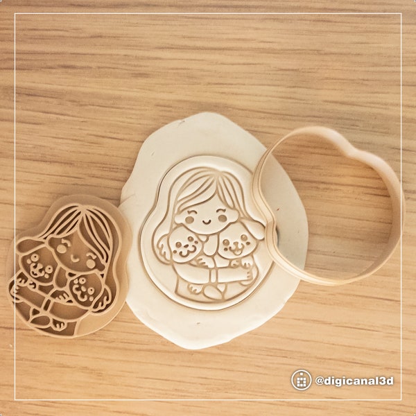 Adorable Mother's Day / Dog Mom / Dog Lover Cookie Cutter Mom with Two Puppies. Works for Cupcake Toppers, Fondant, Treats, Polymer Clay
