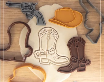 Cowboy Cookie Cutters – Cowboy Boot, Cowboy Hat, Western Accessory – 3 Colorful Fun Designs with Handles great for Fondant, Clay and more