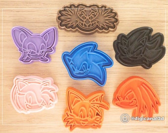 Sonic the Hedgehog Cookie Cutter Set: Miles Tales, Knuckles, Shadow, Rouge the Bat, Dr. Eggman, Amy Rose. Polymer Clay and Cupcake toppers