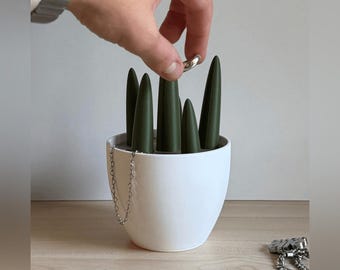 GEM Jewelry Box – 3D Printed Plant Ring Holder in Pot, Collapsible Jewelry Organizer, Minimalist Storage Gift